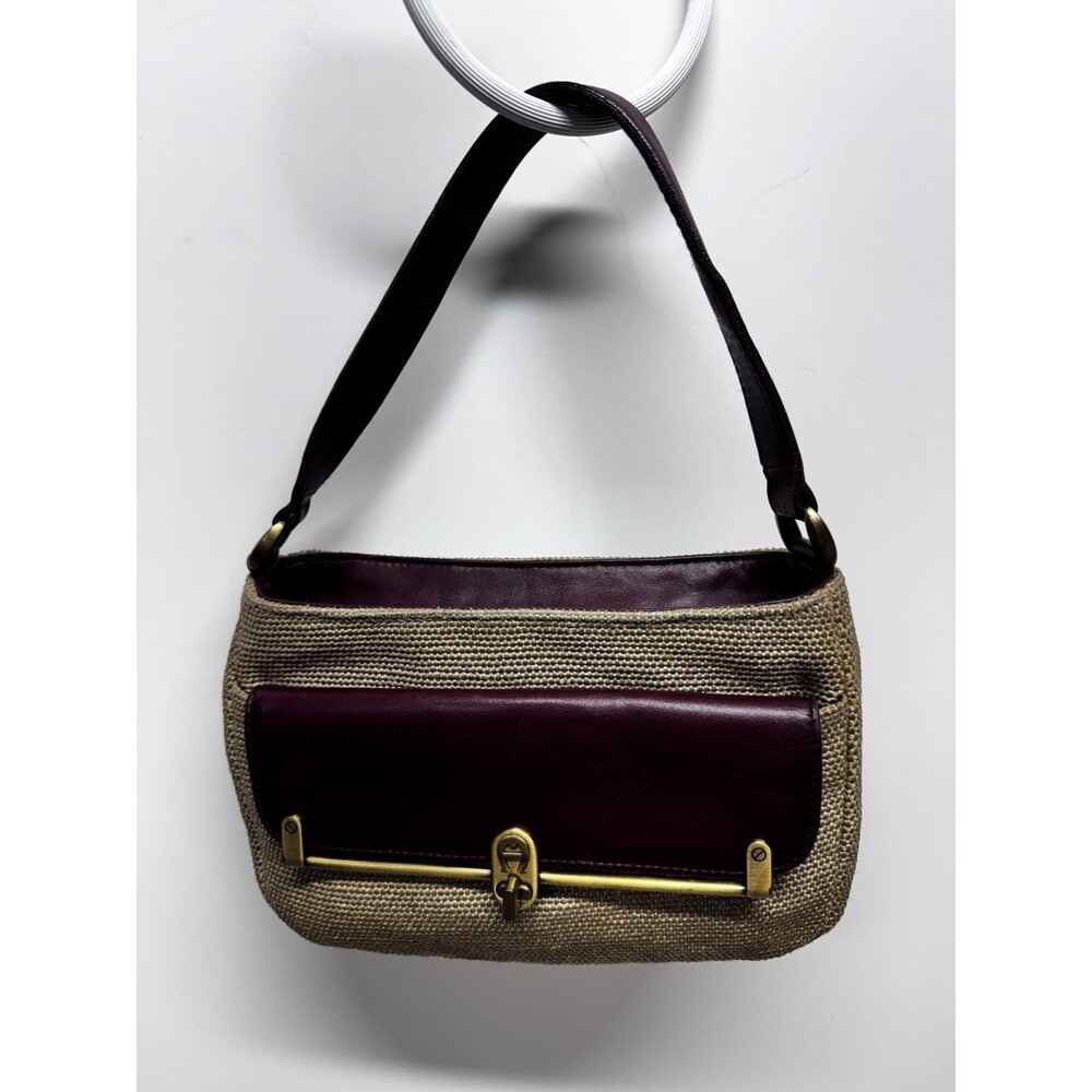 Vintage Etienne Aigner Brown Leather and Woven Straw Shoulder Bag Handbag